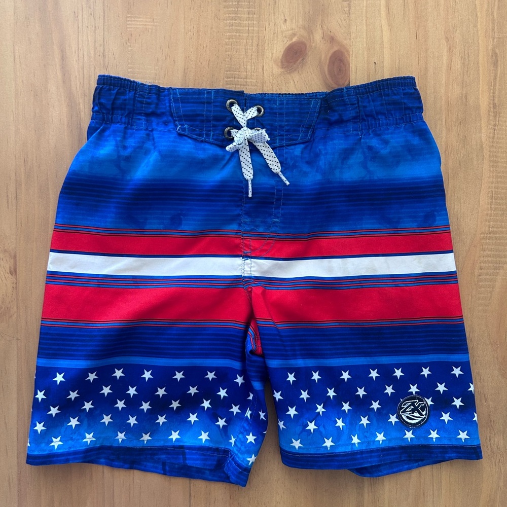 ZeroXposur Blue & Red Star-Striped Boys Swim Shorts